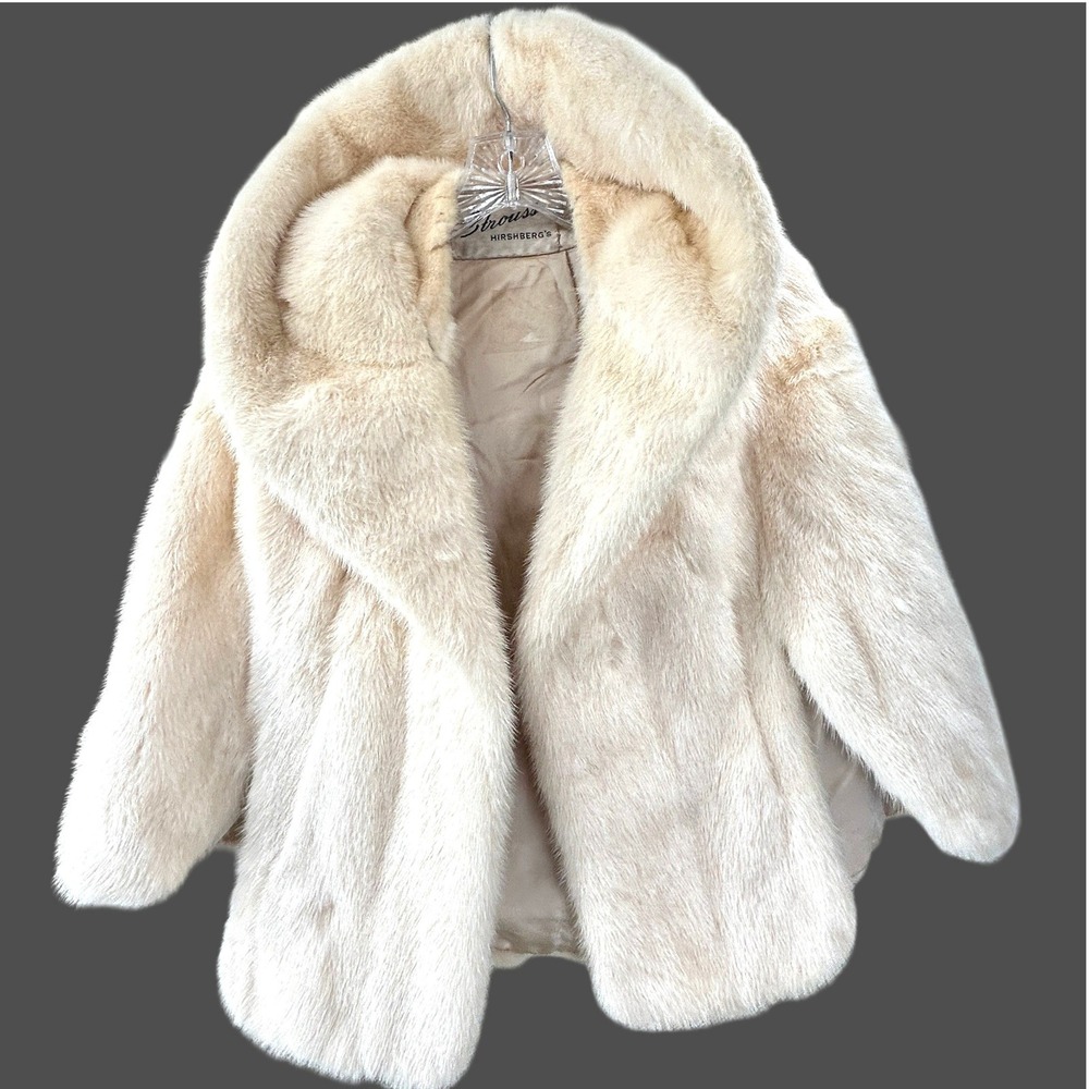 Vintage Strouss Hirshberg's Cream Fur Coat Shawl Collar Cropped Sleeve